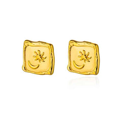 Stainless Steel Irregular Face Shaped Stud Earrings Gold