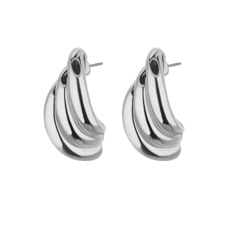 Stainless Steel Irregular Face Shaped Stud Earrings Silver