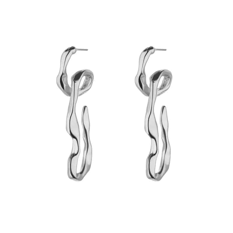 Stainless Steel Irregular Face Shaped Stud Earrings Silver