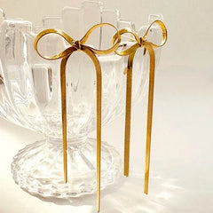 Stainless Steel Long Tassel Drop Earrings Gold