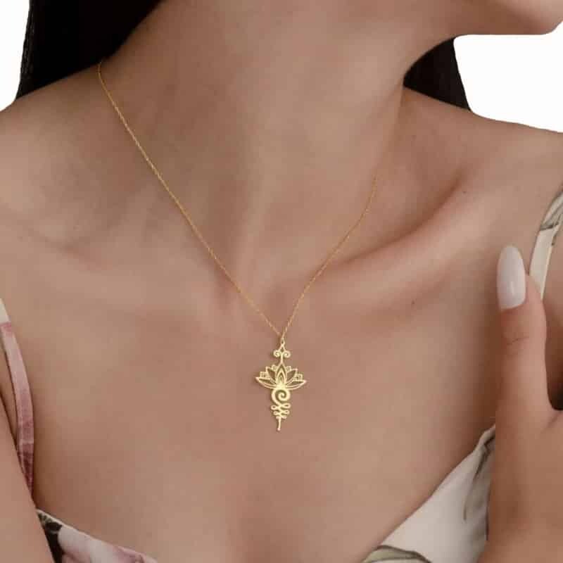 Stainless Steel Lotus Unalome Yoga Necklace