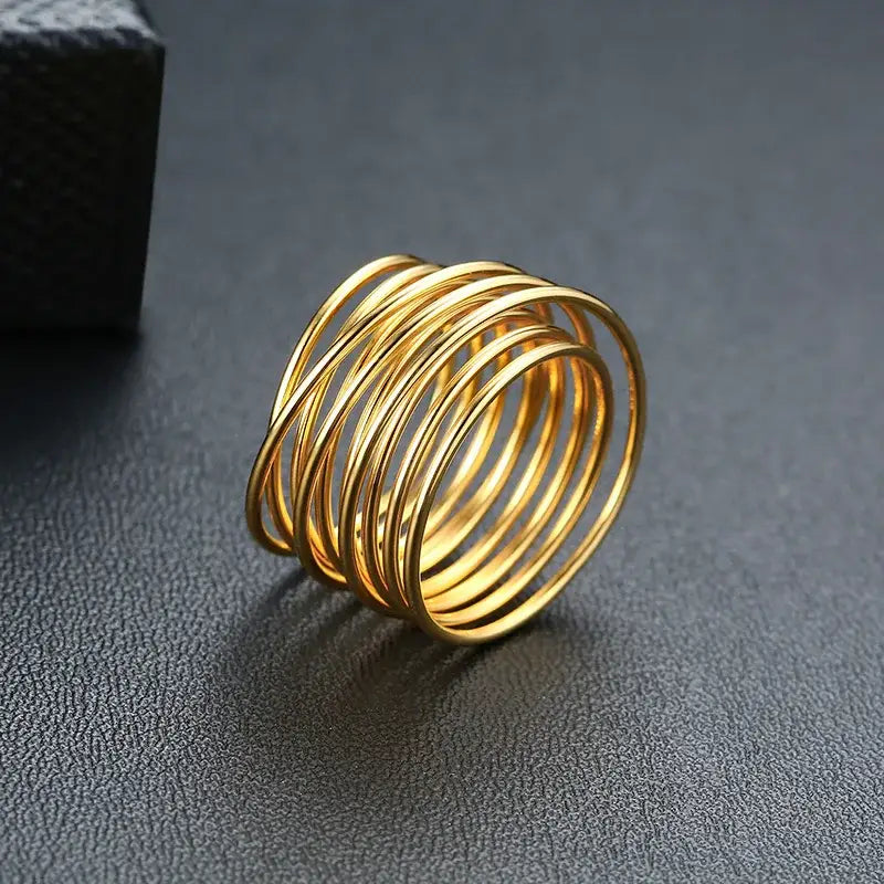 Stainless Steel Modern Wrap Wide Rings - Spring Ring