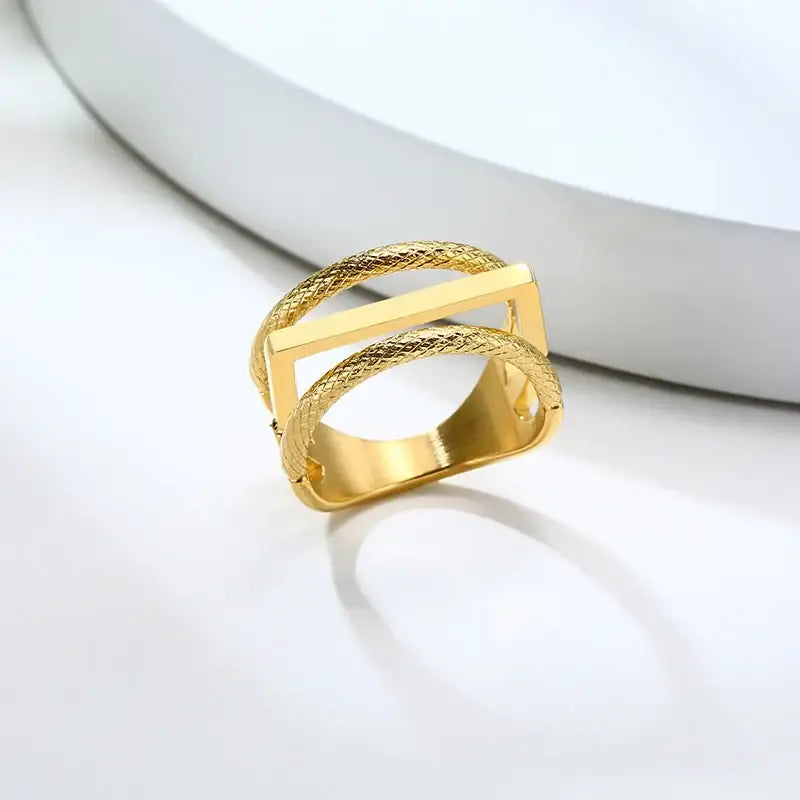 Stainless Steel Modern Wrap Wide Rings - Two Layer Ring