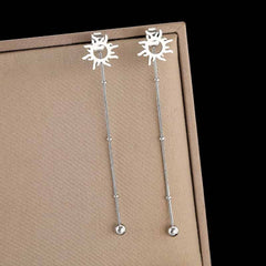 Stainless Steel Sun Long Beads Chain Drop Earrings Silver