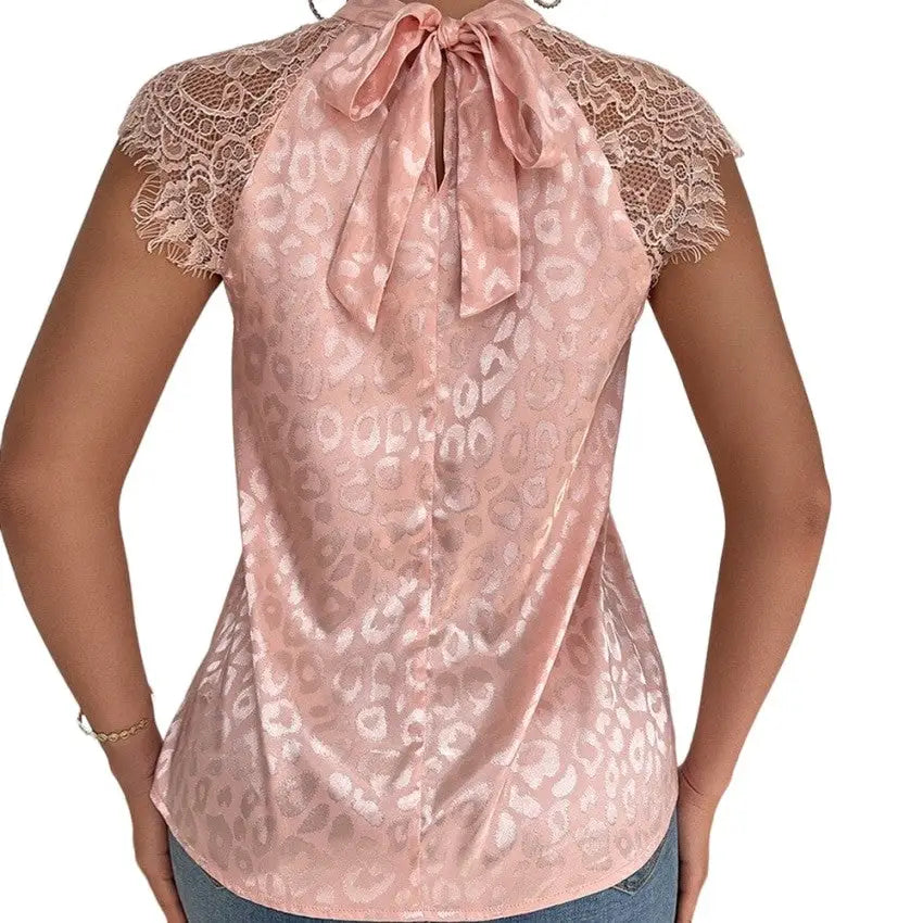 Standing Neck Shoulder Lace Blouse