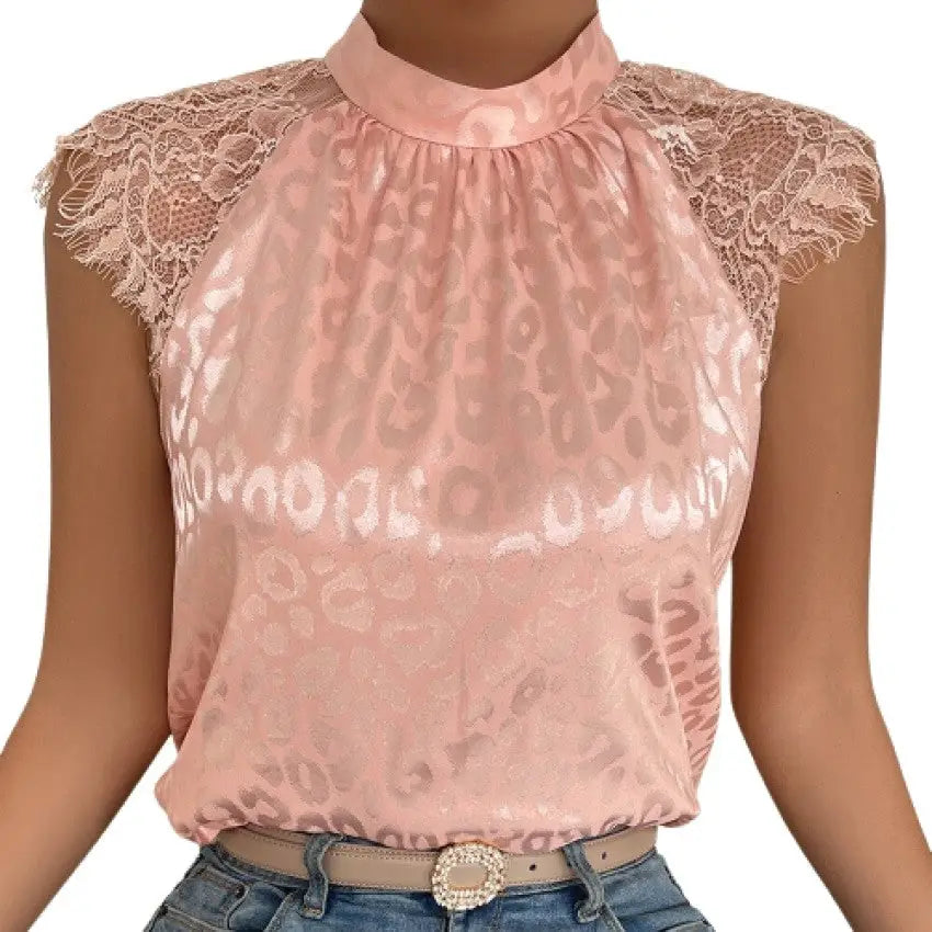 Standing Neck Shoulder Lace Blouse