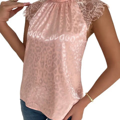 Standing Neck Shoulder Lace Blouse