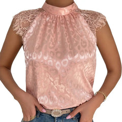 Standing Neck Shoulder Lace Blouse