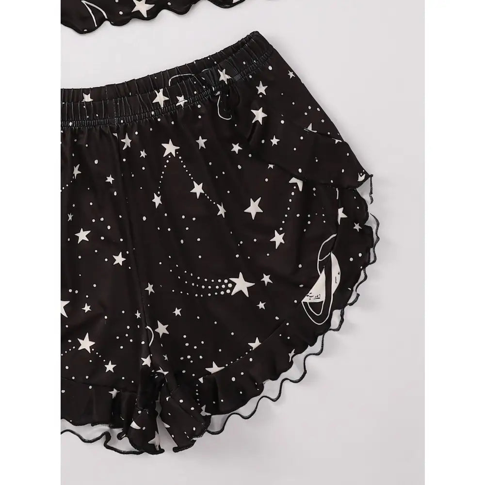 Star And Moon Print Shorts Pajama Suit