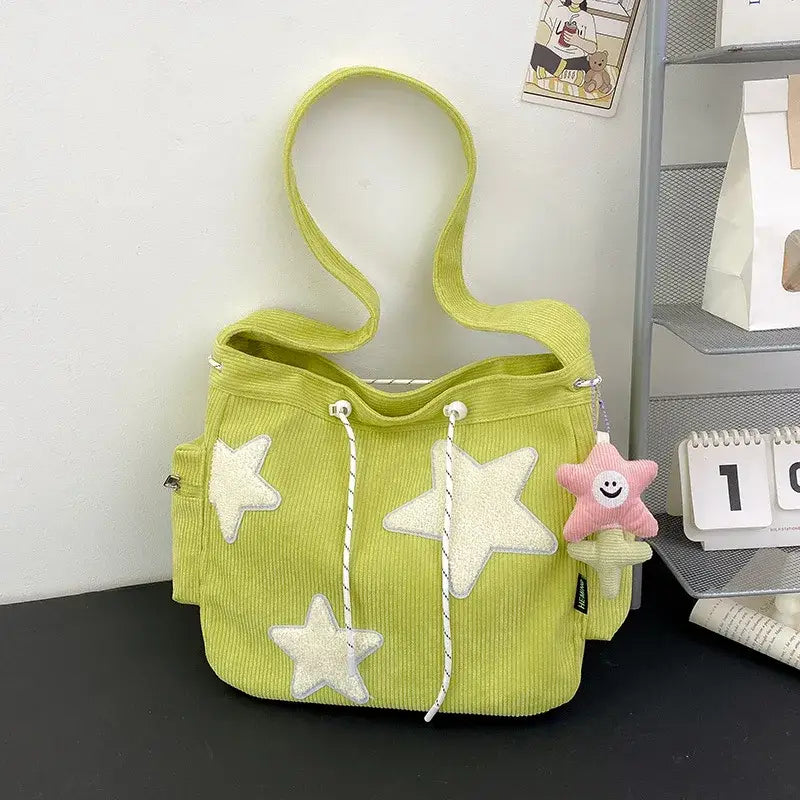 Star Corduroy Cross Body Bag - Green