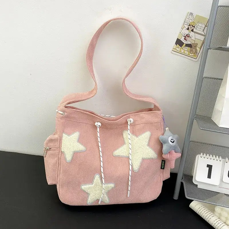 Star Corduroy Cross Body Bag - Pink