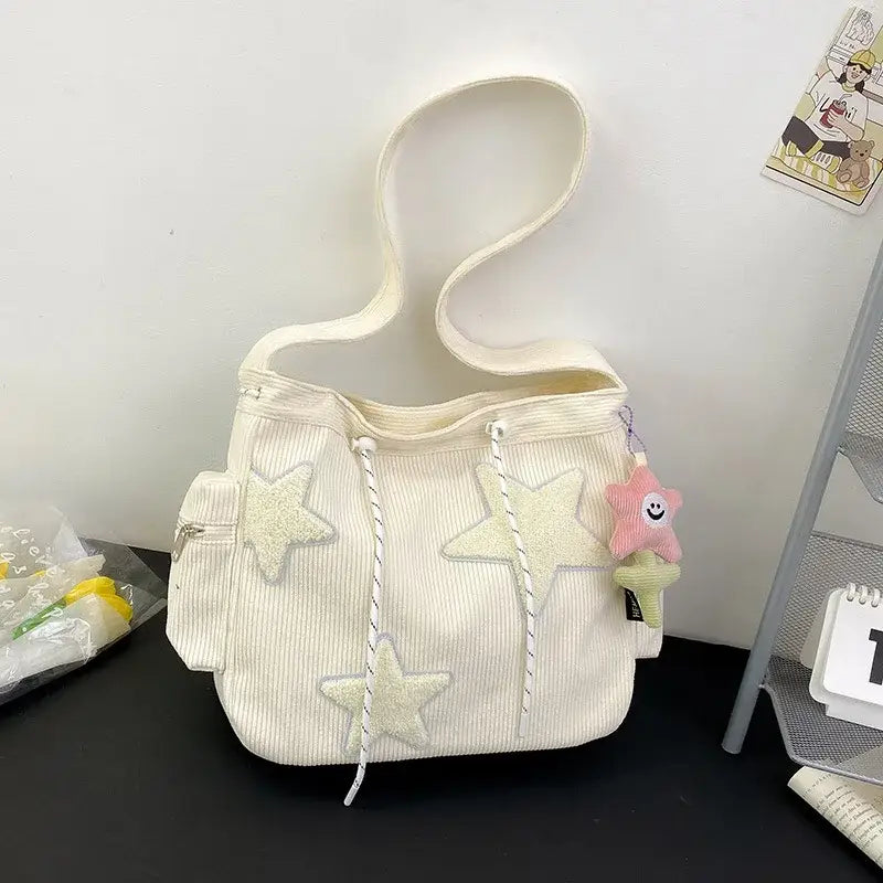 Star Corduroy Cross Body Bag - White