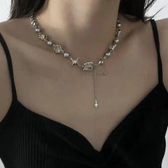 Star Crystal Shiny Necklace for Everyday Wear Silver