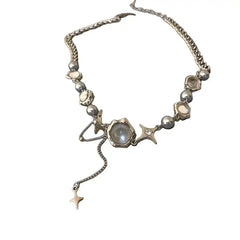 Star Crystal Shiny Necklace for Everyday Wear Silver