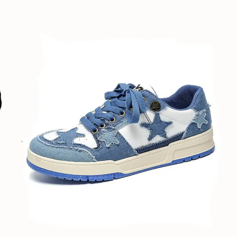 Star Denim Platform Lace Up Sneakers - Light Blue / 39