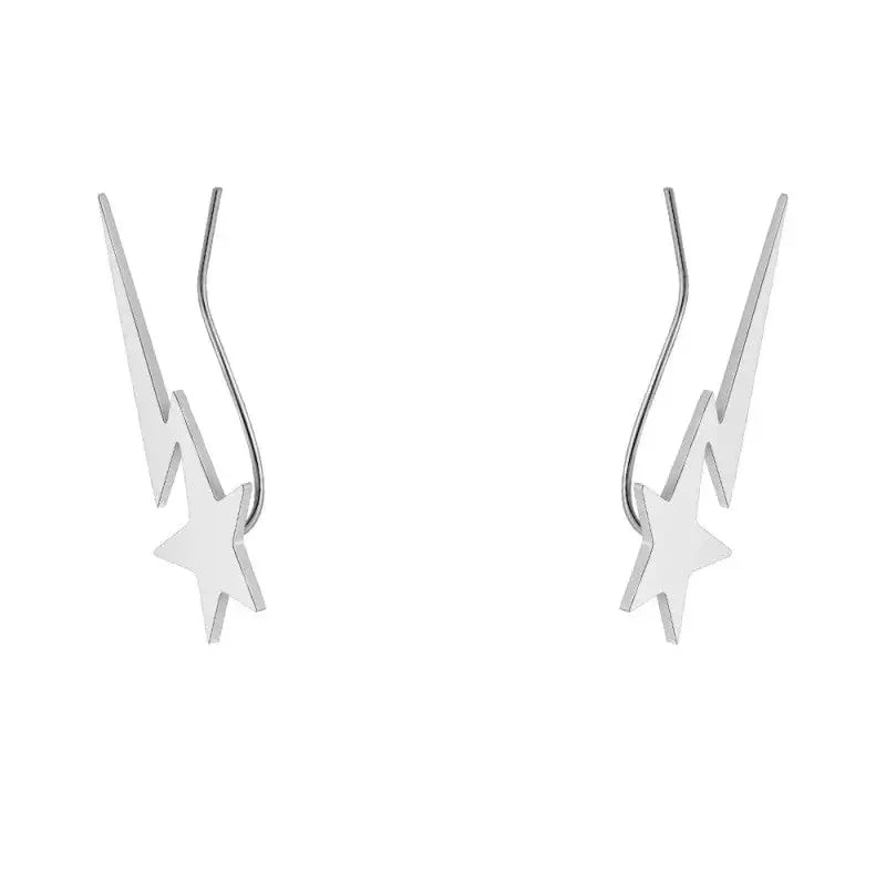 Star Ear Clip On Stainless Steel Earrings - Silver