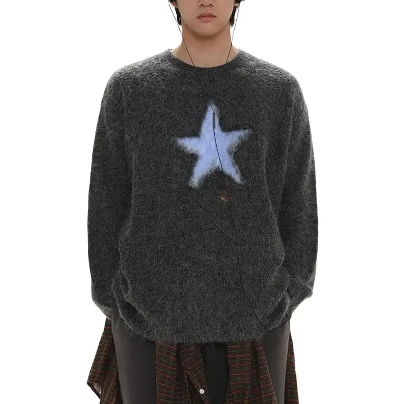 Star Loose Knitted Sweater - Gray / S