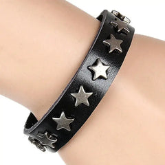 Star Spikes Rivet Snap Wrap PU Leather Bracelet