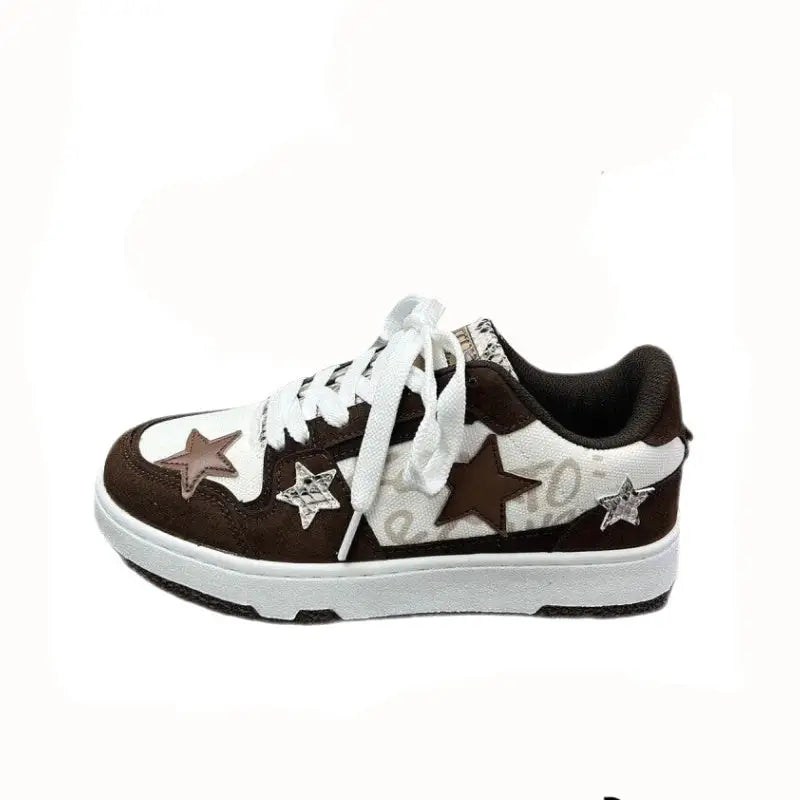 Star Swede Platform Skateboard Lace Up Sneakers - Brown / 35