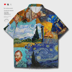 Starry Night Mosaic Paintings Short Sleeve Shirt