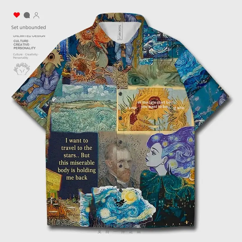 Starry Night Mosaic Paintings Short Sleeve Shirt