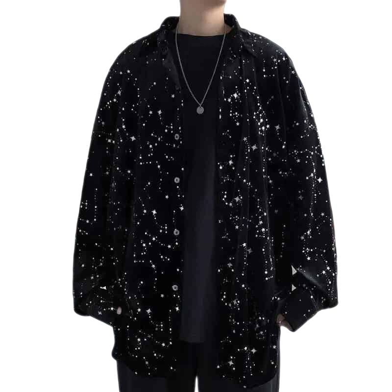 Starry Sky Long Sleeve Black Shirts