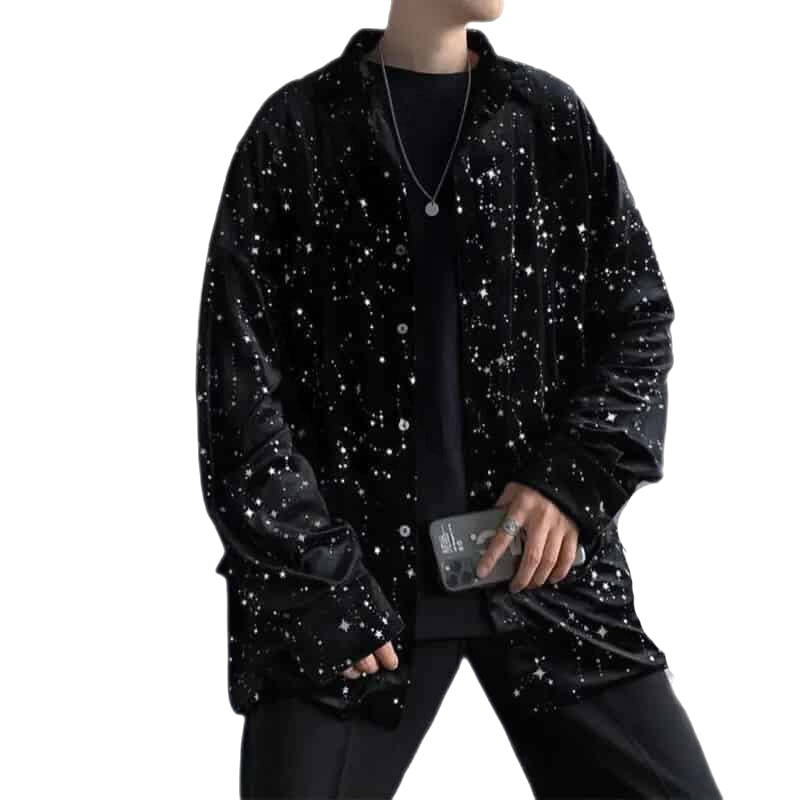 Starry Sky Long Sleeve Black Shirts