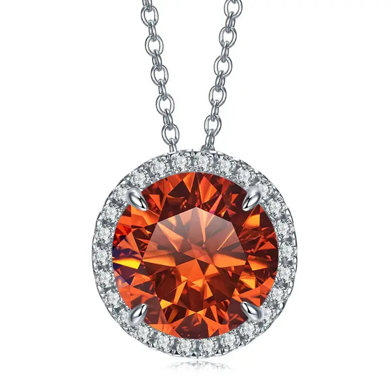 Sterling Silver Necklace with Classic Gemstones Orange Red