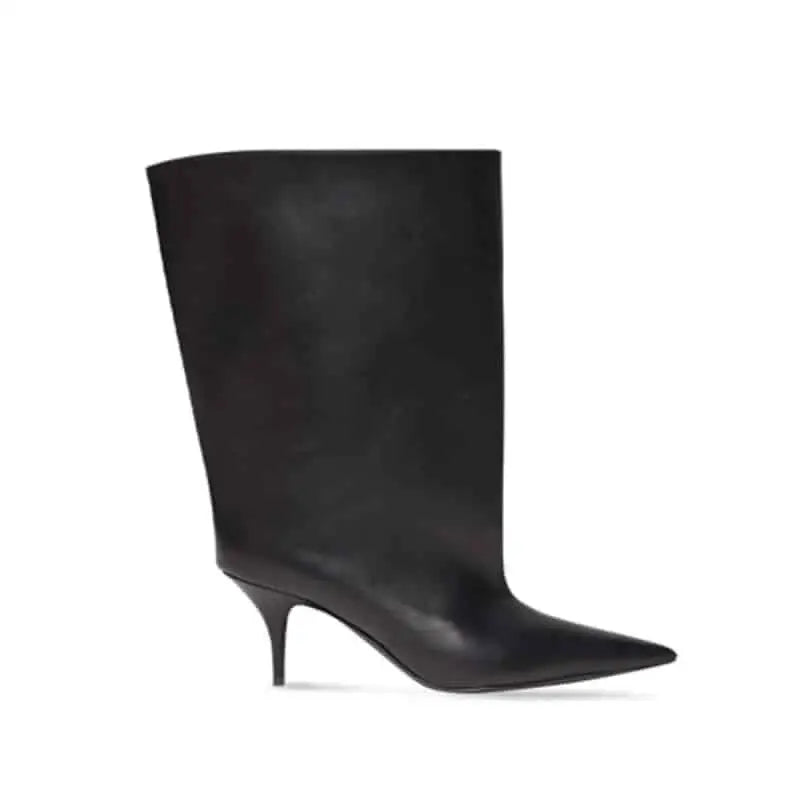 Stiletto Heel Pointed Toe Ankle Length Slip On Boots