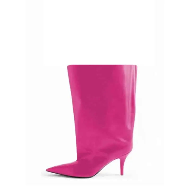 Stiletto Heel Pointed Toe Ankle Length Slip On Boots - Pink