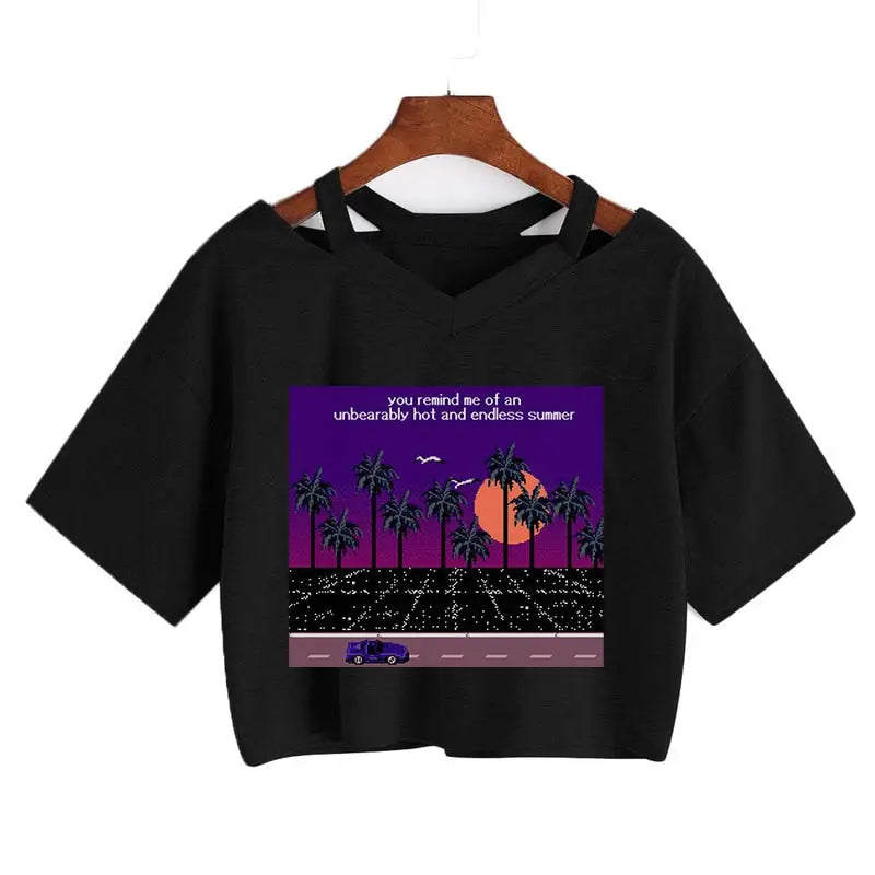 Stop Time and Continue Walking Crop-Top - Black Violet / S