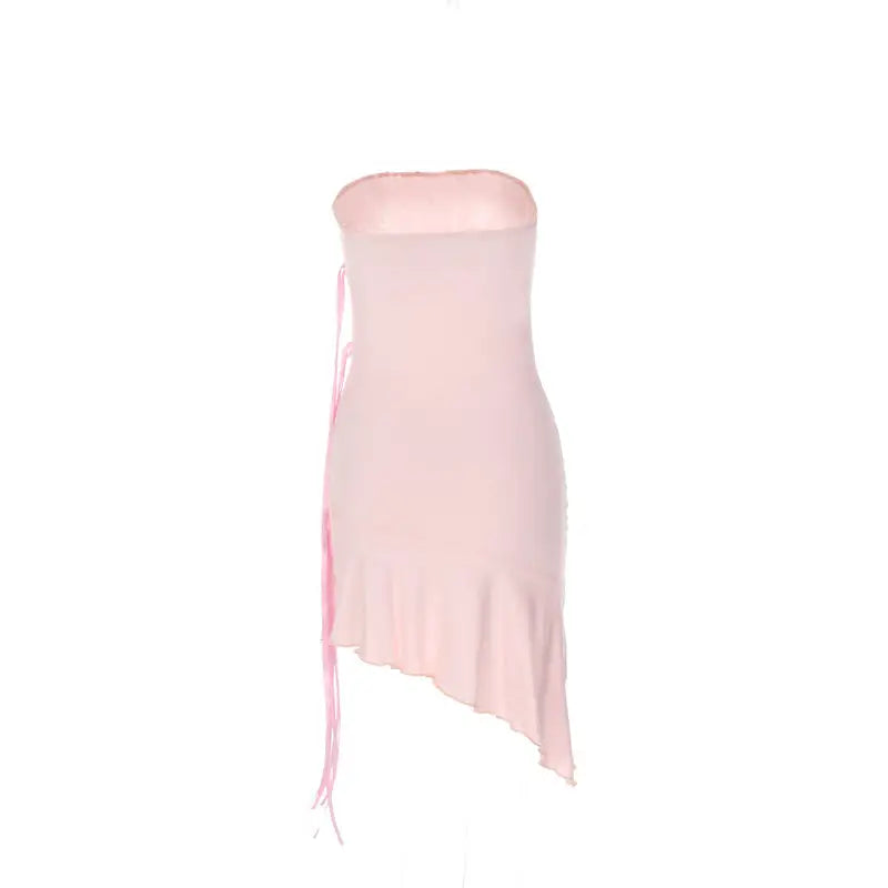 Strapless Ribbon Ruffle Backless Mini Dress
