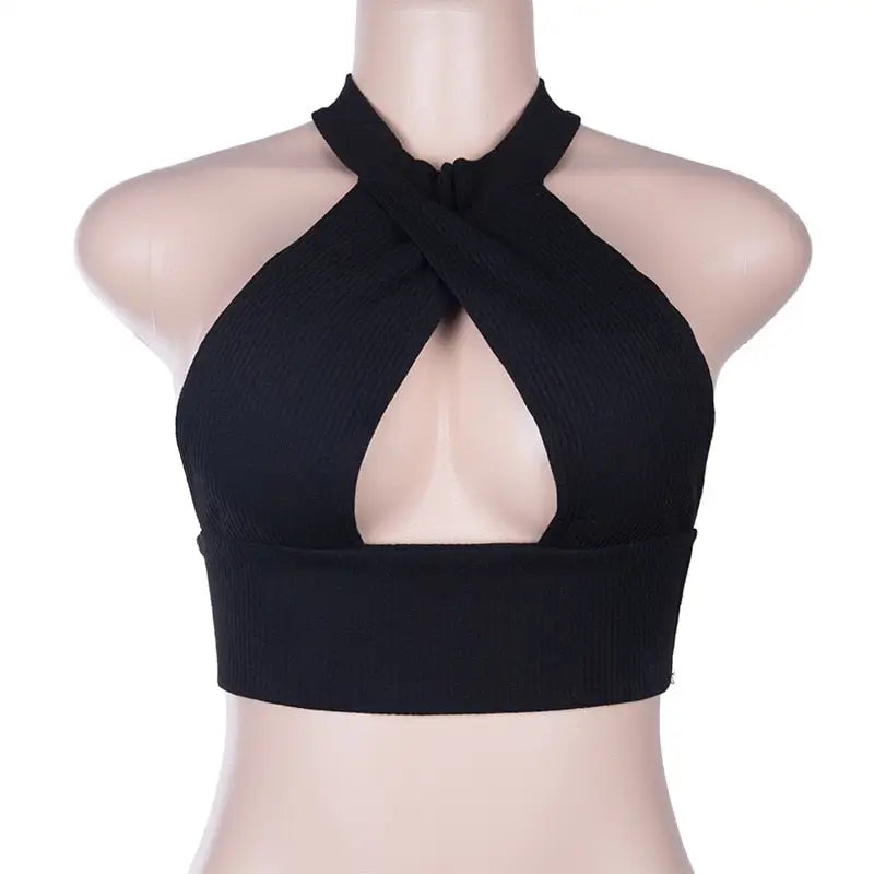 Strappy Cross Over Front Halter Neck Sleeveless Backless Crop Top