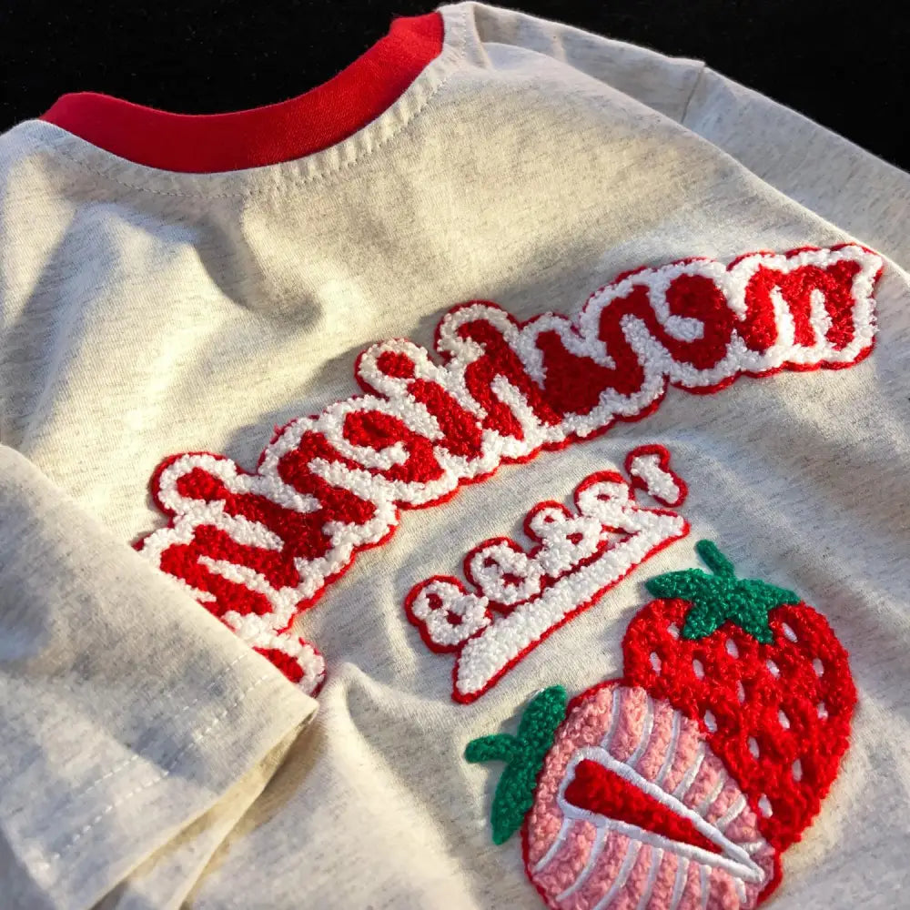 Strawberry Fruit Embroidered Loose T-shirts