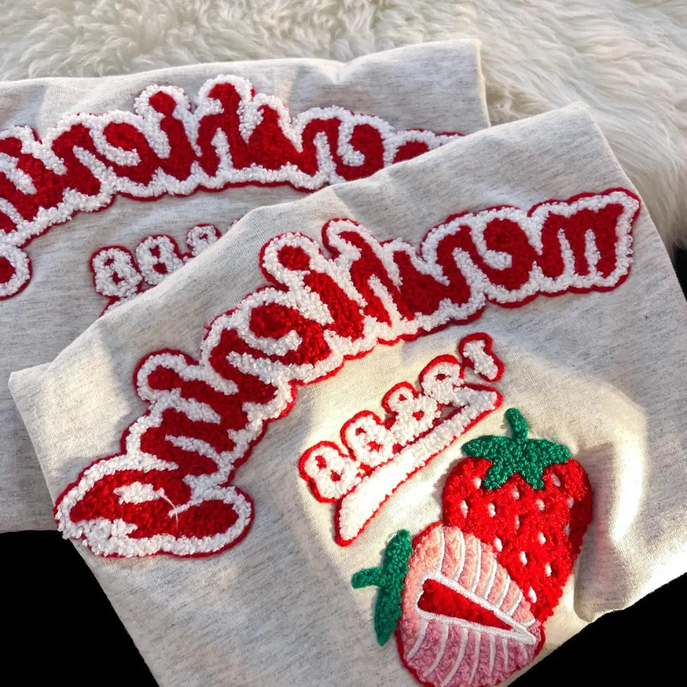 Strawberry Fruit Embroidered Loose T-shirts