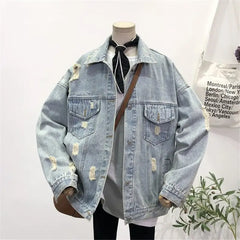 Street Patch Print Washed Denim Jacket