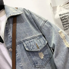 Street Patch Print Washed Denim Jacket