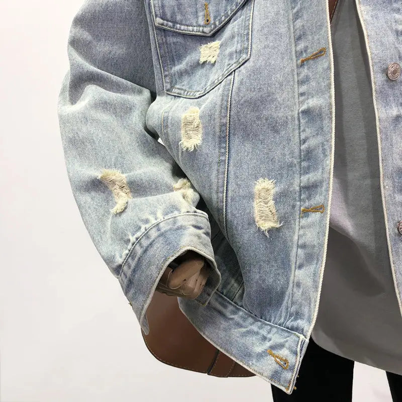 Street Patch Print Washed Denim Jacket