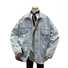 Street Patch Print Washed Denim Jacket