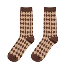 Streetwear Retro Printed Long Socks - Brown Rhombuses