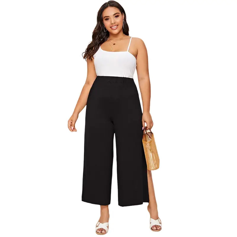 Stretch Casual Side Slit Wide Leg Pants