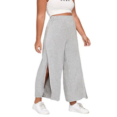 Stretch Casual Side Slit Wide Leg Pants - Gray / 2XL