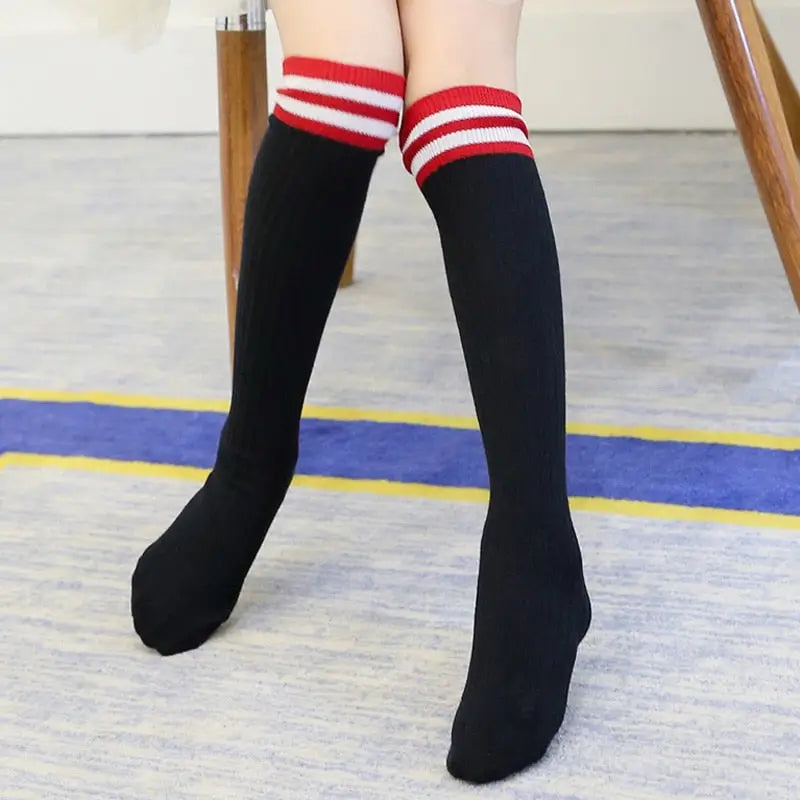 Stripe Up Knee High Socks - Black A / One Size