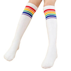 Stripe Up Knee High Socks - White. / One Size