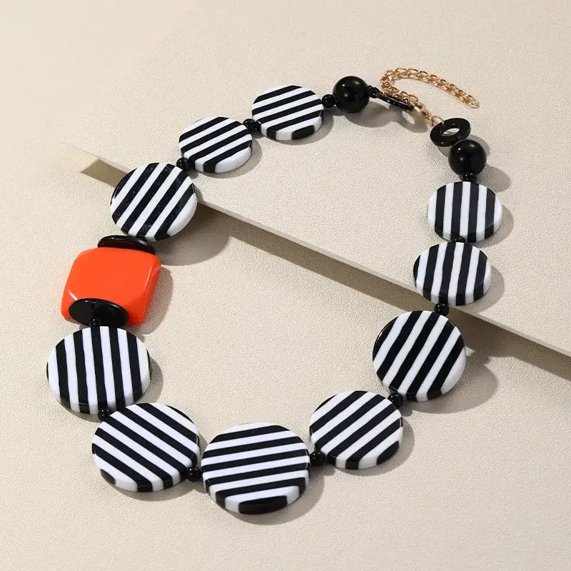 Striped Acrylic Round Rectangle Necklaces