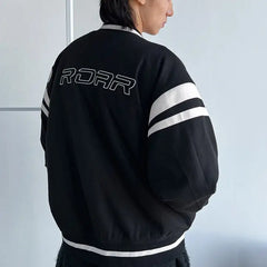 Striped Baseball Jacket with Casual Loose Pockets