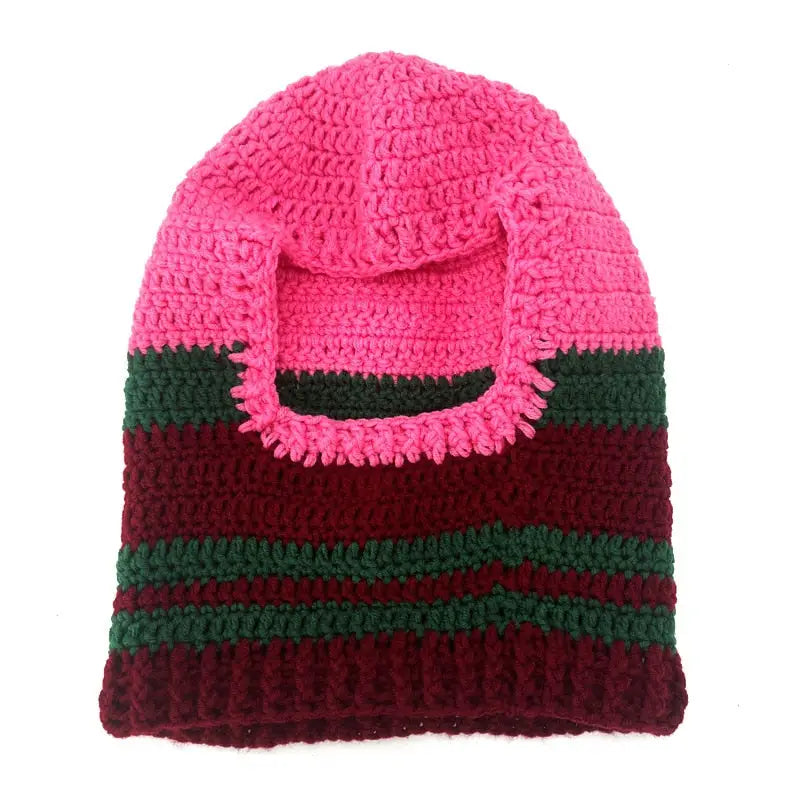 Striped Color Beanie Hat Knitted Balaclava