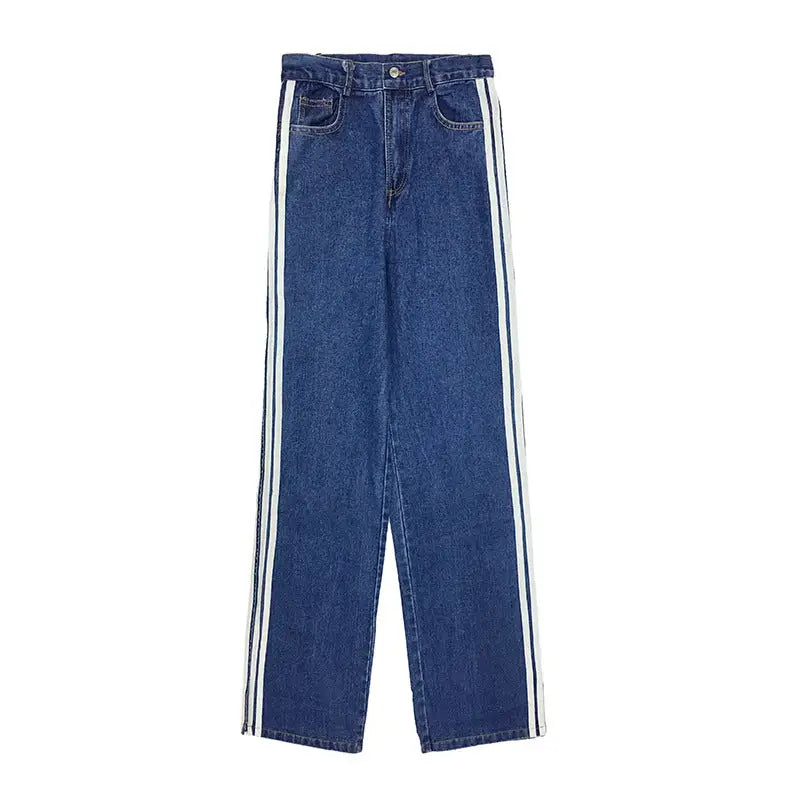Striped Denim Wide Leg Pants for Women Blue / S