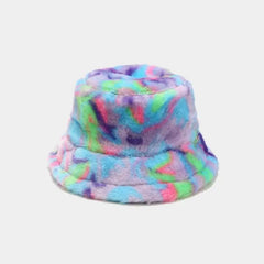 Striped Faux Fur Bucket Hat Warm Polyester 56-58 Blue
