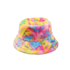 Striped Faux Fur Bucket Hat Warm Polyester 56-58